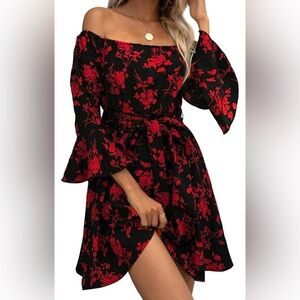 Floral Black and Red Women's Dress